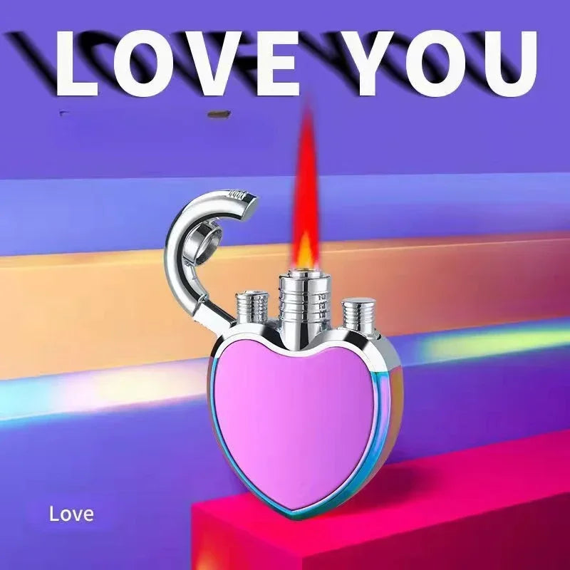 Portable Creative Fashion Metal Love Butane Gas Lighter
