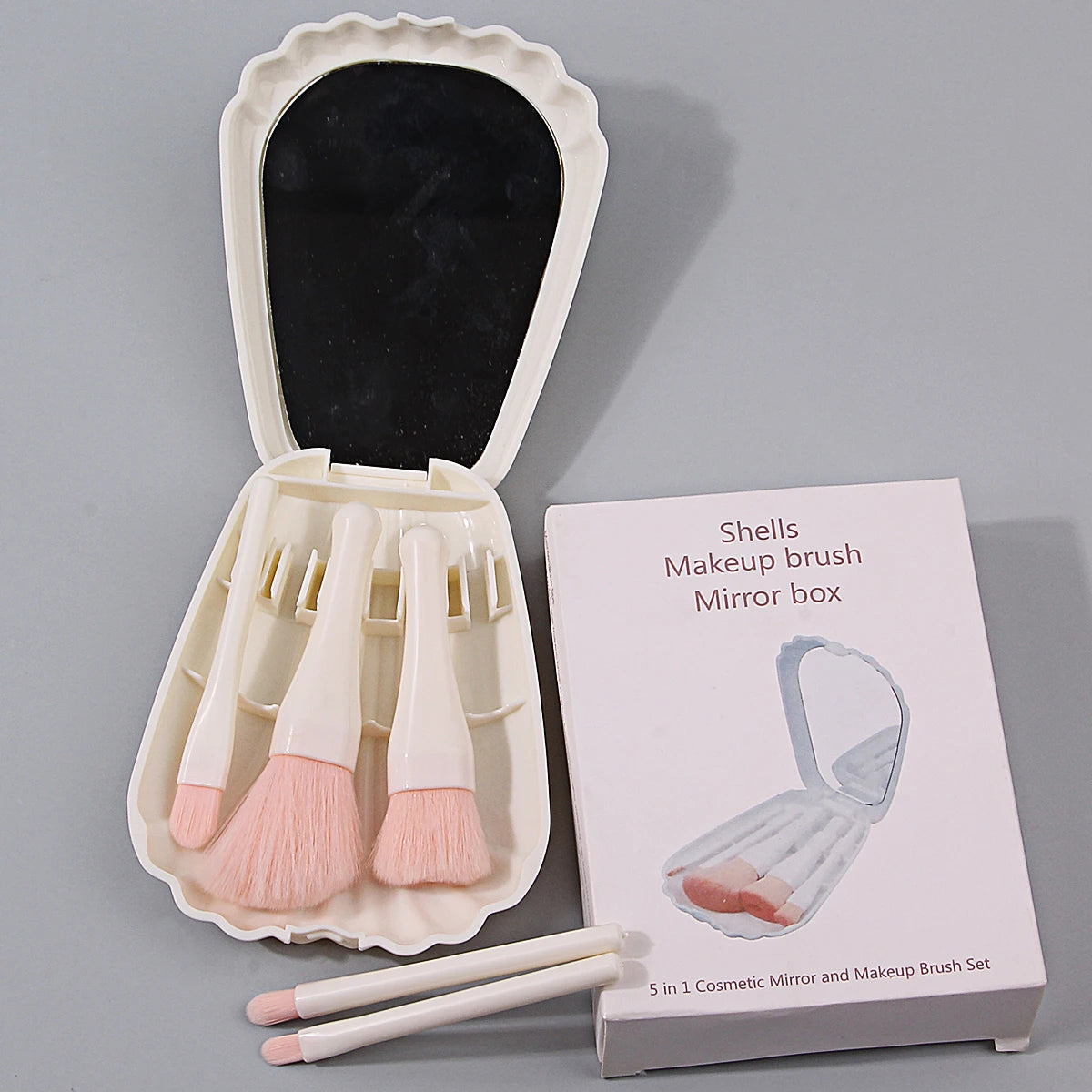 6PCS soft mini shell-shaped box with mirror storage, loose powder, blush, concealer, eyeshadow, makeup brush set, beauty tools