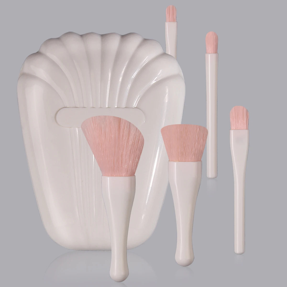 6PCS soft mini shell-shaped box with mirror storage, loose powder, blush, concealer, eyeshadow, makeup brush set, beauty tools