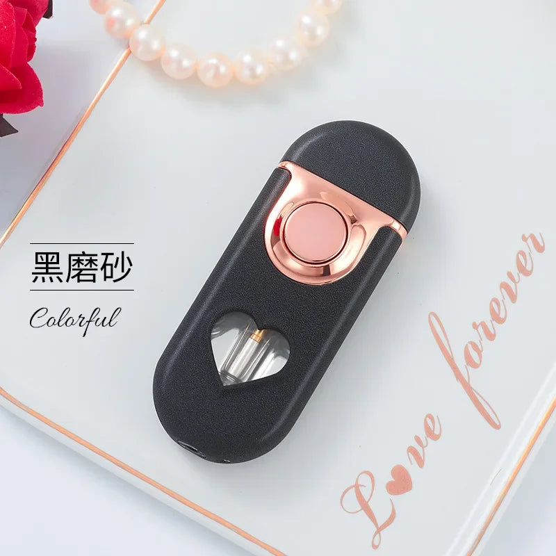 Metal Love Double Flame Butane Gas Lighter Creative LED