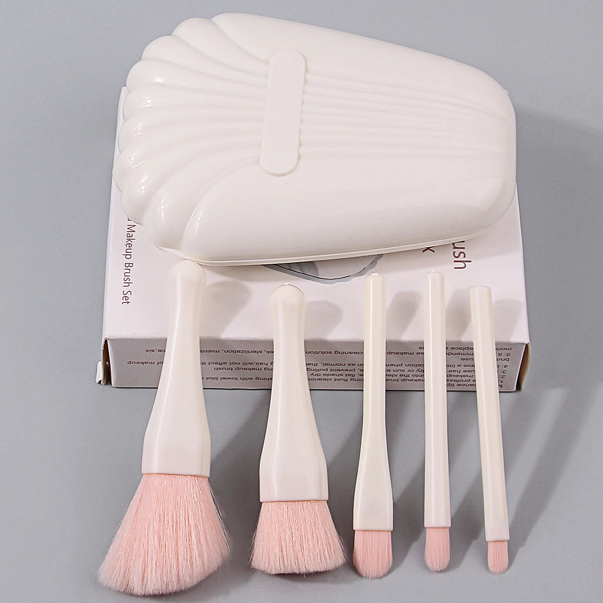 6PCS soft mini shell-shaped box with mirror storage, loose powder, blush, concealer, eyeshadow, makeup brush set, beauty tools