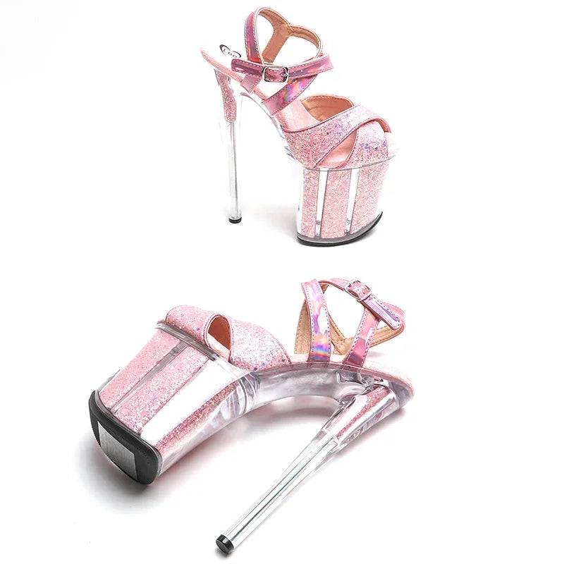 Leecabe 8Inch/20cm Glitter mix shiny PU  Trendy fashion clear Platform  High Heels Sandals party stripper heel Pole Dance shoes