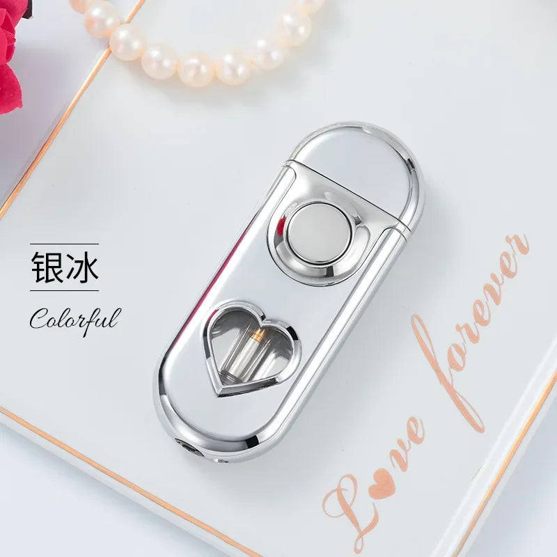 Metal Love Double Flame Butane Gas Lighter Creative LED