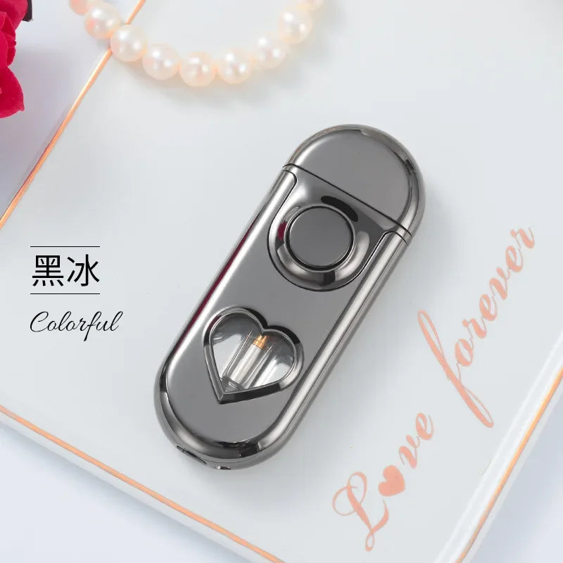 Metal Love Double Flame Butane Gas Lighter Creative LED