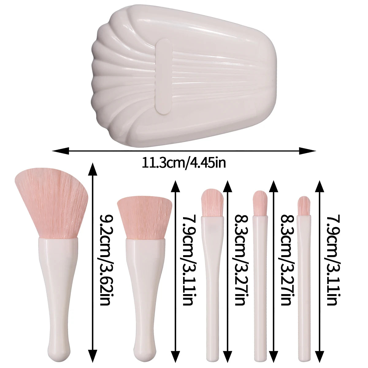 6PCS soft mini shell-shaped box with mirror storage, loose powder, blush, concealer, eyeshadow, makeup brush set, beauty tools