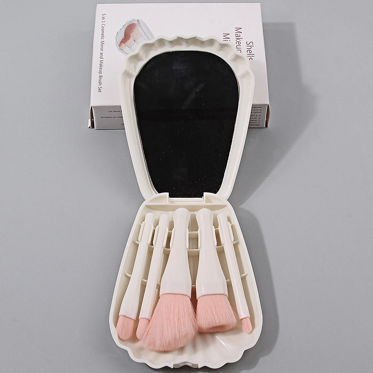 6PCS soft mini shell-shaped box with mirror storage, loose powder, blush, concealer, eyeshadow, makeup brush set, beauty tools