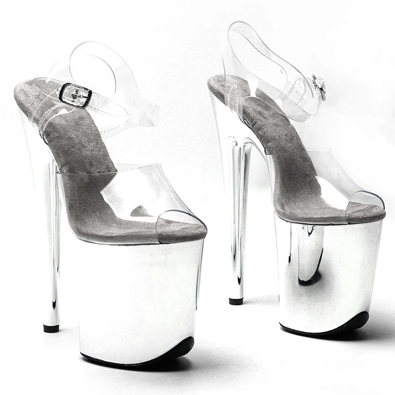 Leecabe  8Inch/20cm Clear PVC  upper electroplate Platform  High Heels party Sandals  stripper heel Pole Dance Shoes