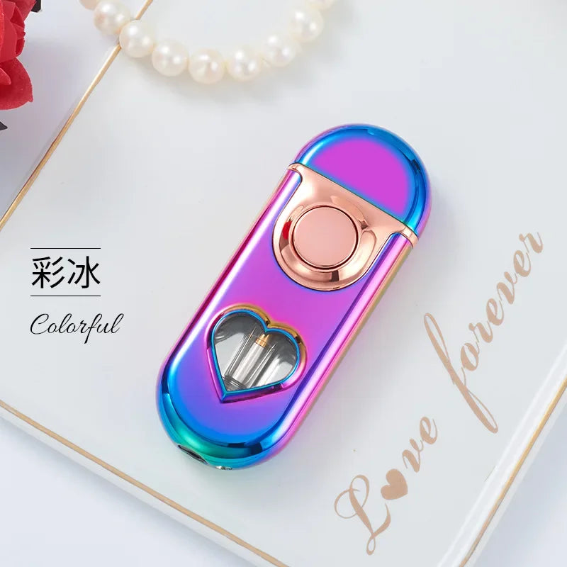 Metal Love Double Flame Butane Gas Lighter Creative LED