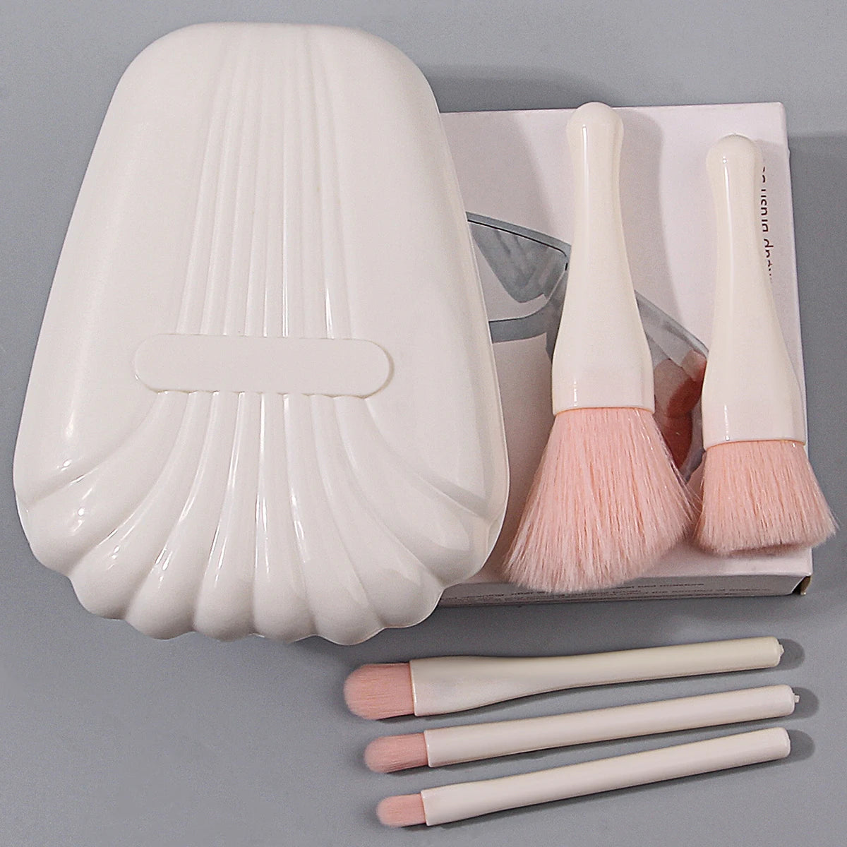 6PCS soft mini shell-shaped box with mirror storage, loose powder, blush, concealer, eyeshadow, makeup brush set, beauty tools