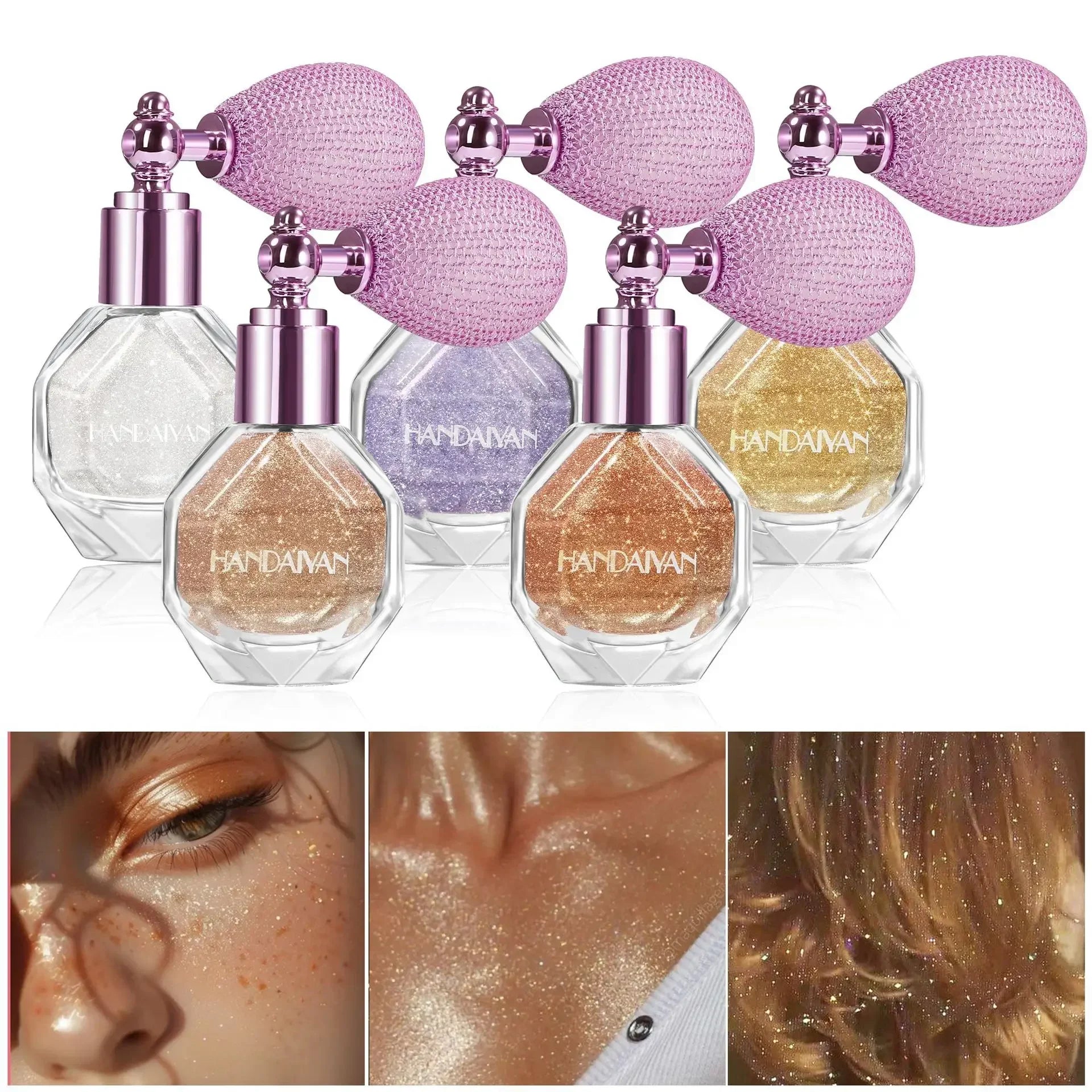 5 Color Body Highlight Powder Spray Brightening Sparkling Glitter Clothes Face Hair Makeup Highlighter Spray