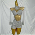 Sexy Long Sleeves Night Club Party Rhinestone Playsuits Ladies One Piece Bodysuit Women Bodycon Jumpsuits Gogo Dancer Outfits