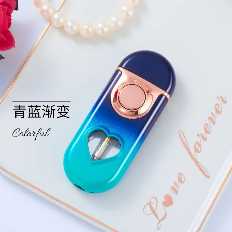 Metal Love Double Flame Butane Gas Lighter Creative LED
