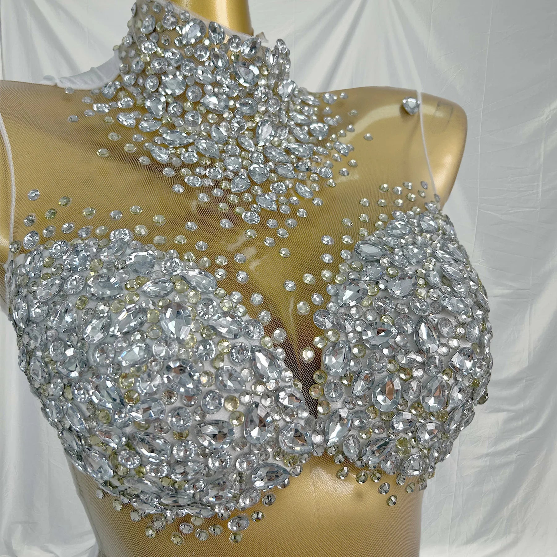 Sexy Long Sleeves Night Club Party Rhinestone Playsuits Ladies One Piece Bodysuit Women Bodycon Jumpsuits Gogo Dancer Outfits