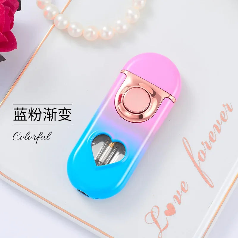 Metal Love Double Flame Butane Gas Lighter Creative LED