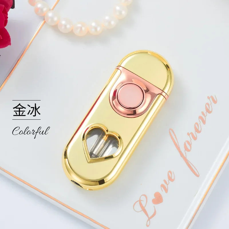 Metal Love Double Flame Butane Gas Lighter Creative LED