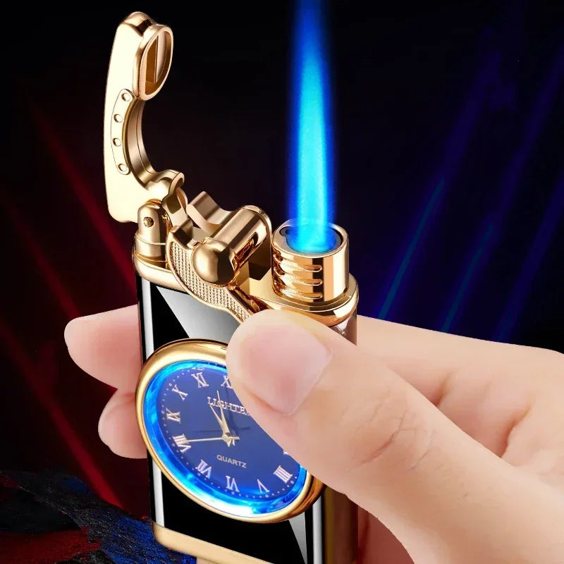 New Quartz Watch Windproof Lighter Metal Blue Light Rocker